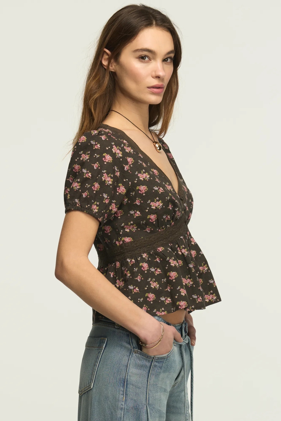 LACE PEPLUM BLOUSE — BLACK FLORAL — image 4