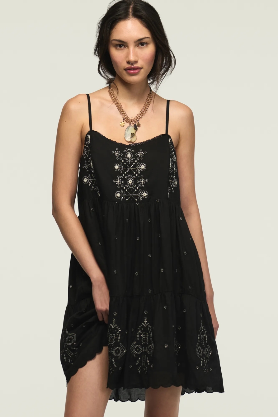 MARAKESH TIERED MINI DRESS — CAVIAR — image 1
