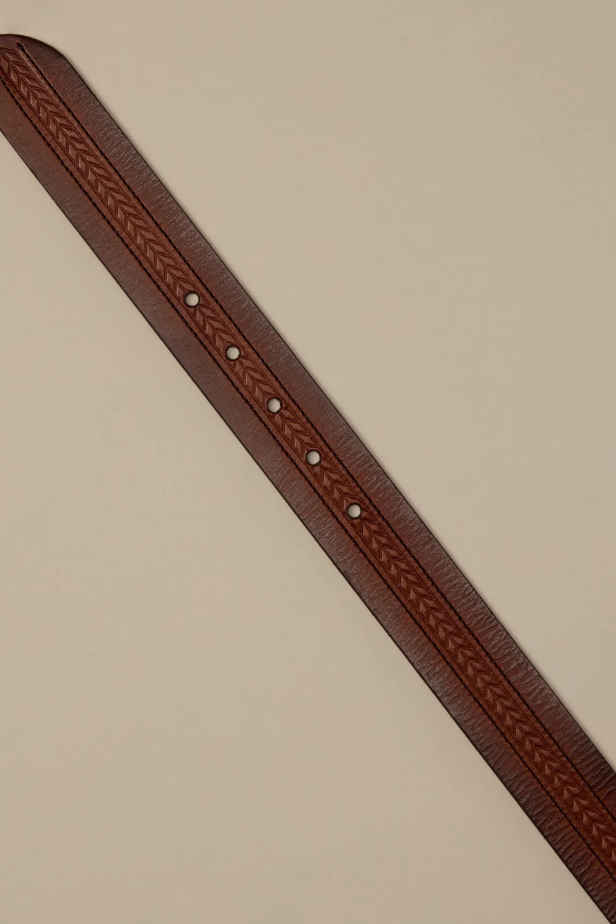 LEATHER CHEVRON BELT — DARK BROWN — image 2
