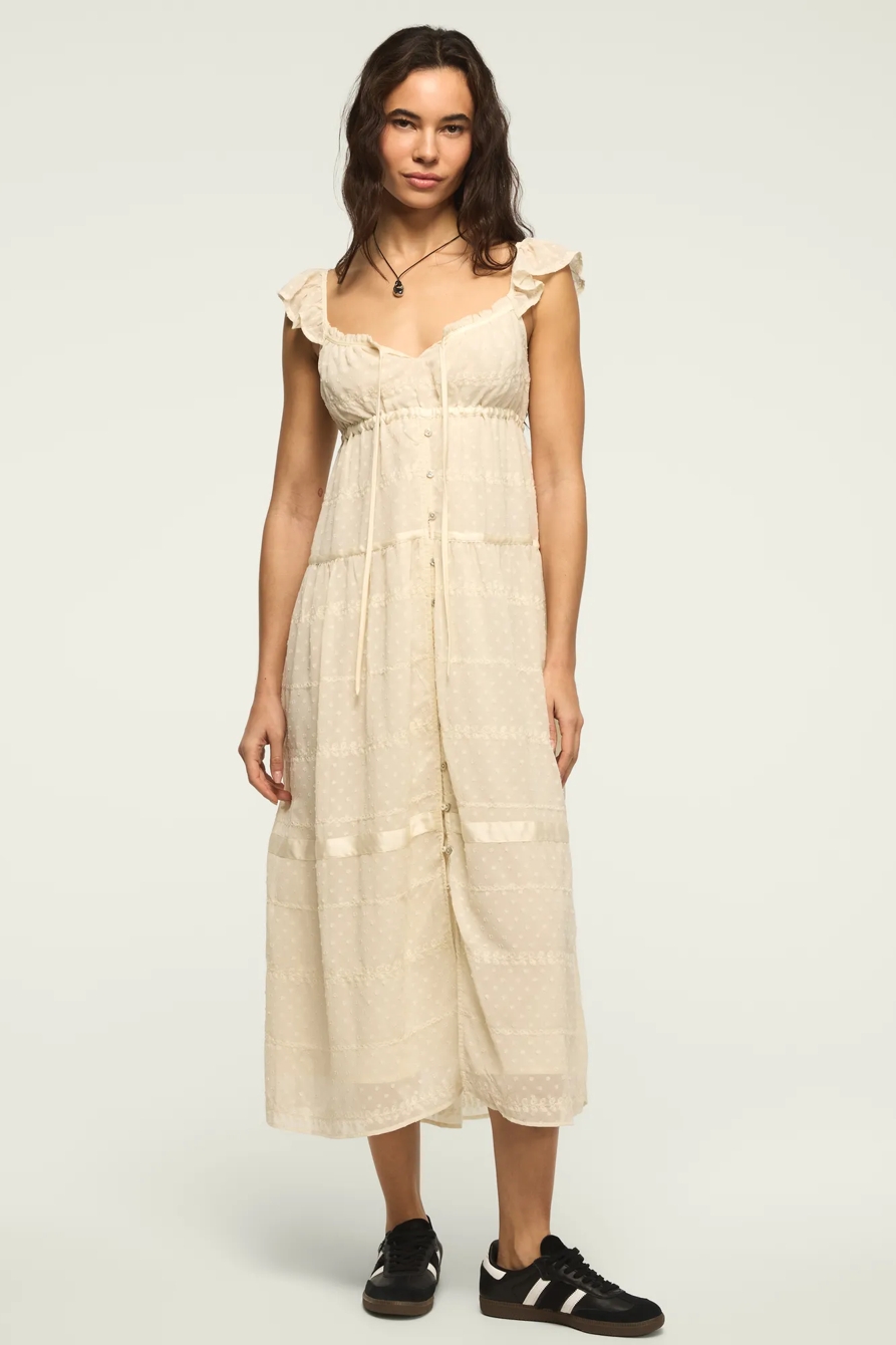 EASY TIERED BUTTON THROUGH MAXI DRESS — CREAM — image 5