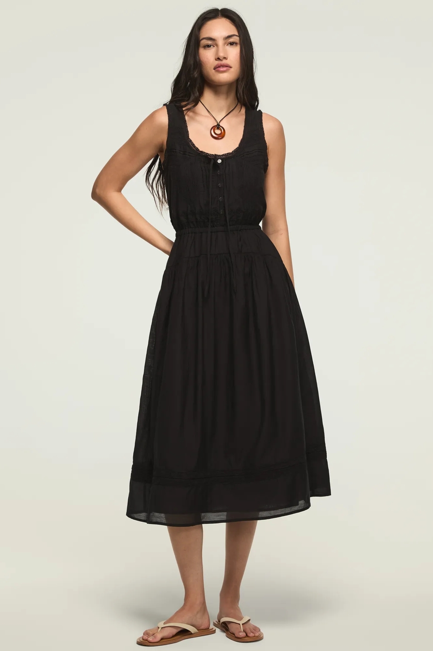 LACE INSET MIDI DRESS — CAVIAR — image 1