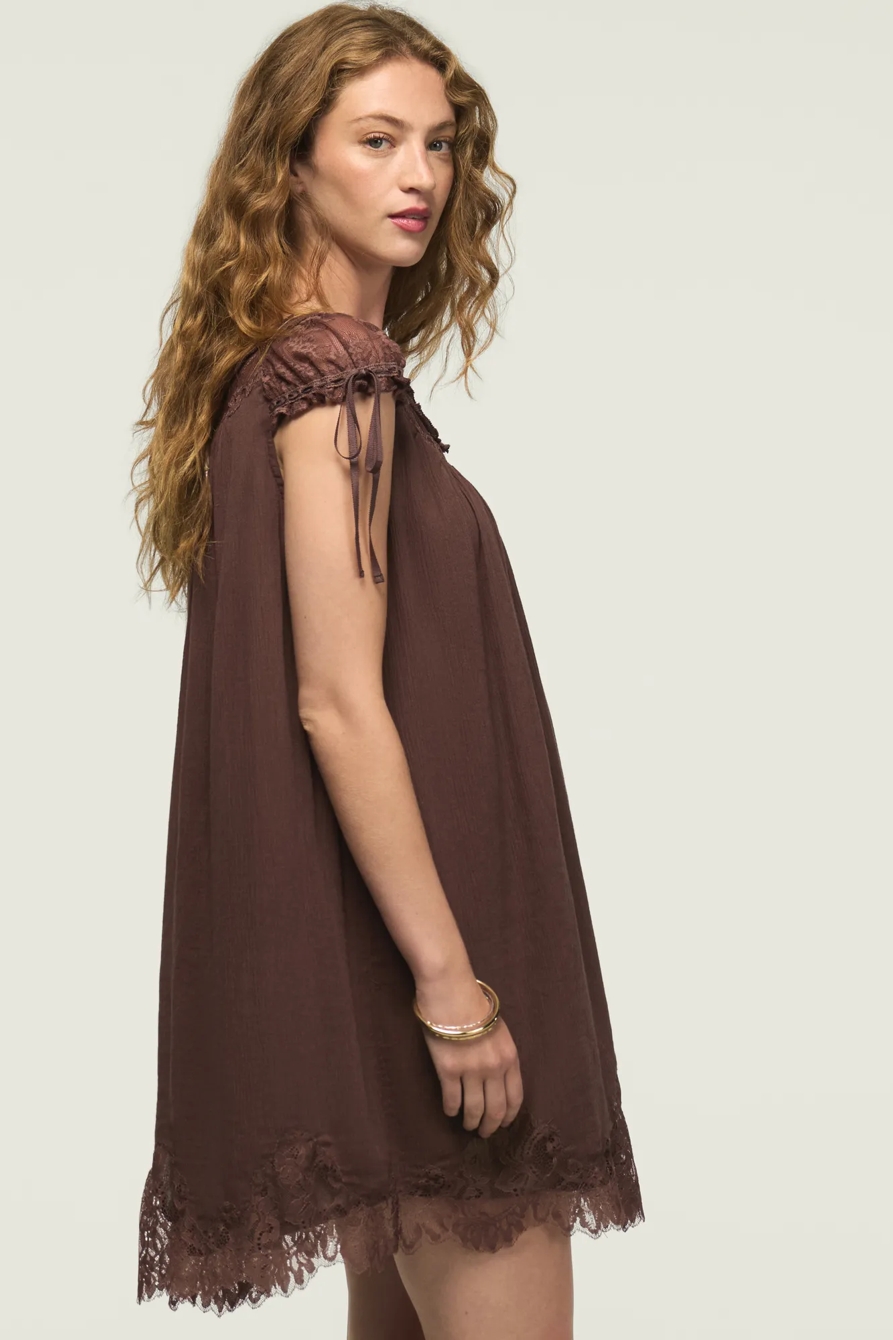 LACE BABYDOLL MINI DRESS — FRENCH ROAST — image 4