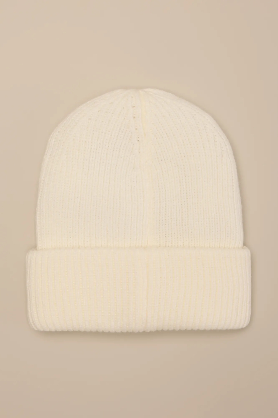 SOLID KNIT BEANIE — OPEN WHITE/NATURAL — image 3