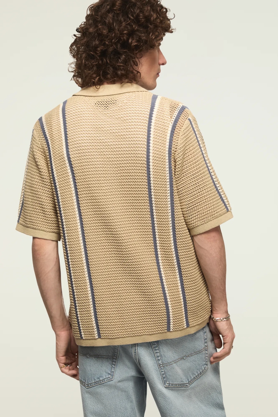 STRIPE BUTTON FRONT SWEATER — TIDAL FOAM — image 3
