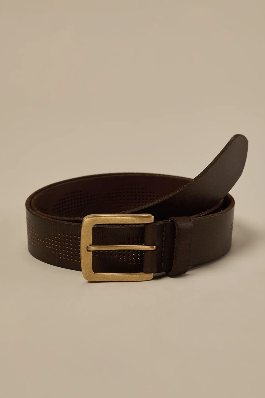PERFORATED LEATHER BELT — DARK BROWN — image 1