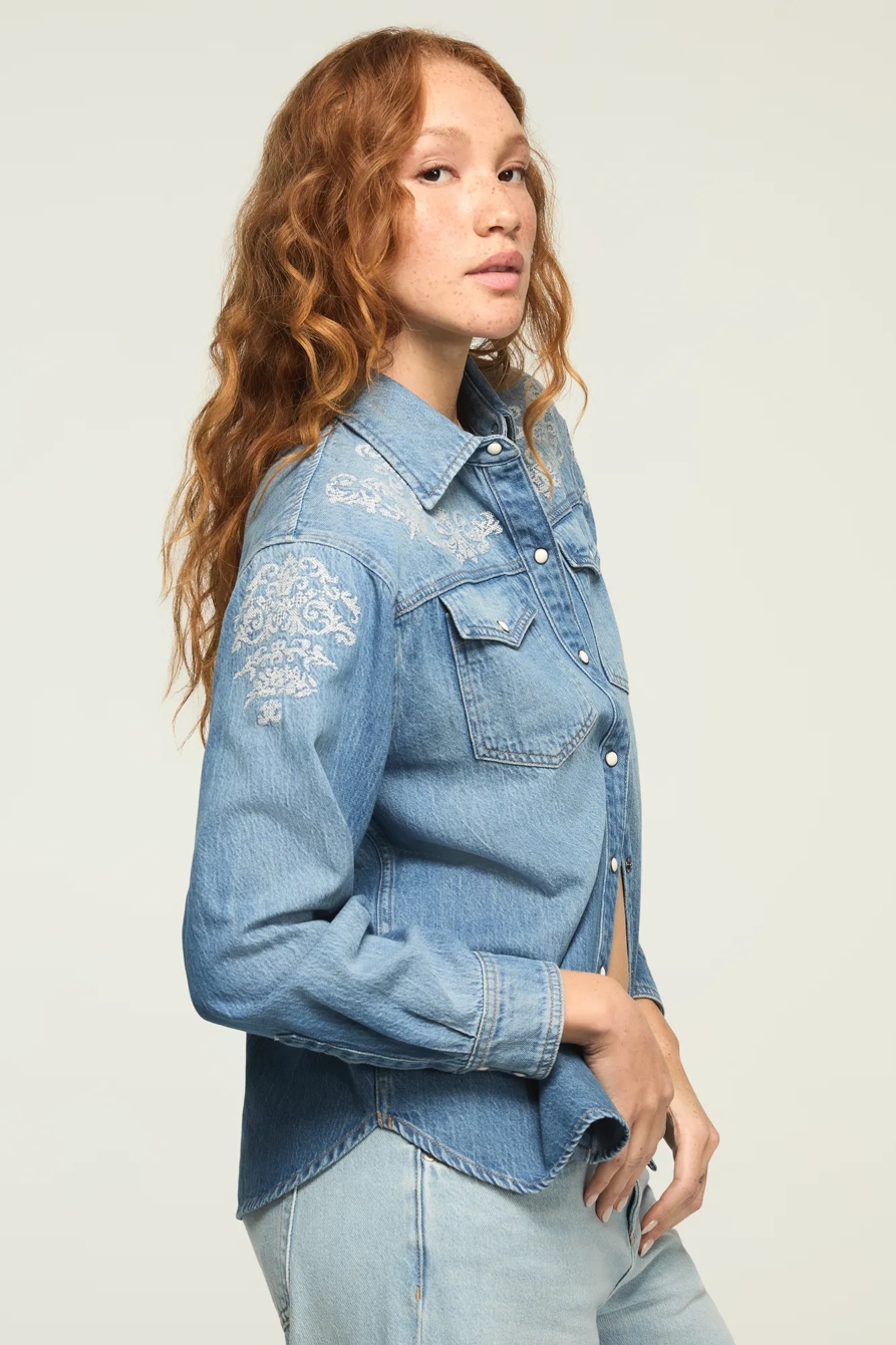 DENIM CROSS STITCH SHIRT — CROSS YOUR HEART WASH — image 5