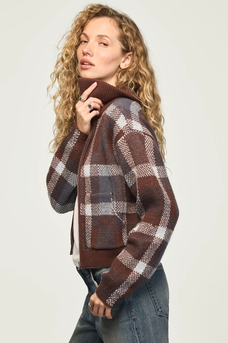 Plaid Bomber Sweater — DARK BLACK — image 4