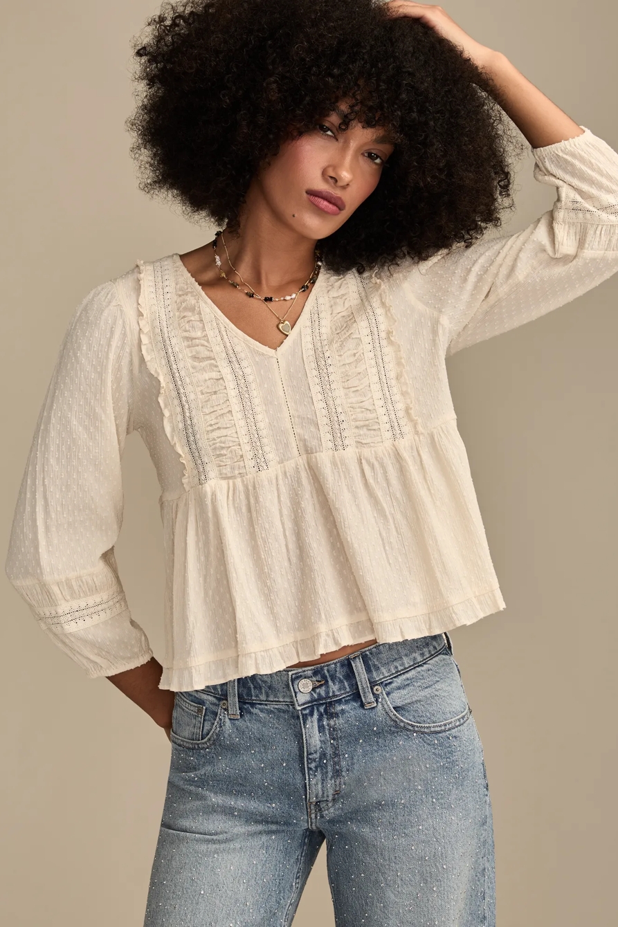 LONG SLEEVE PEPLUM TOP — CREAM — image 1