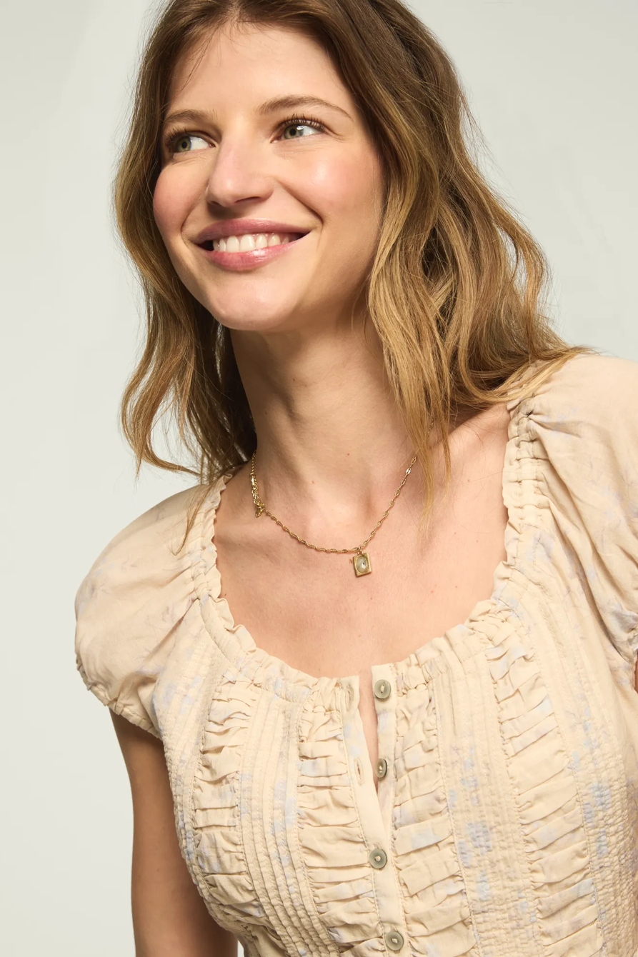 RUCHED BUTTON THROUGH TOP — Cream Floral — image 2