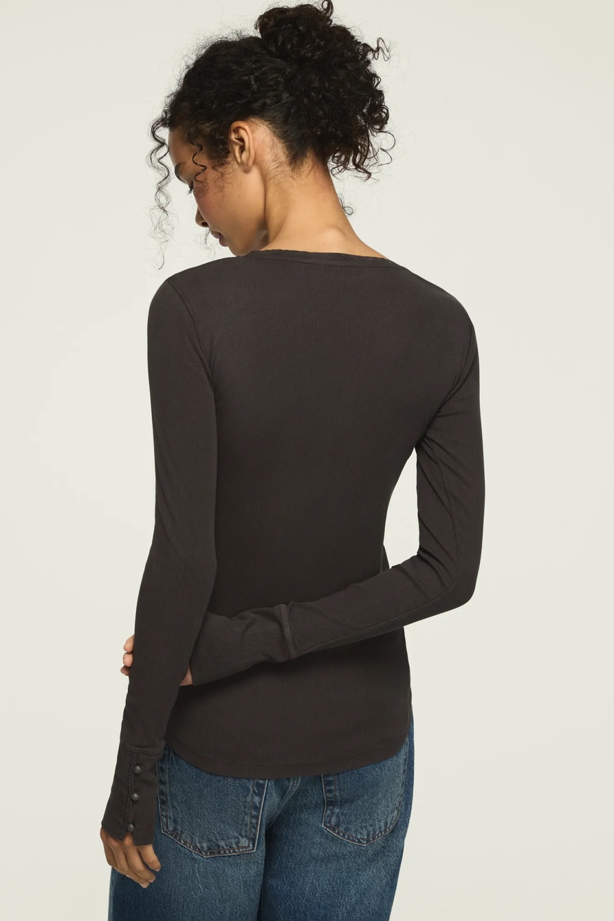 Embroidered V Neck Henley — Raven — image 3