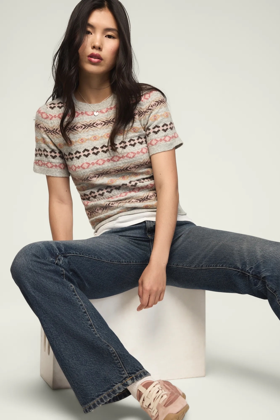 FAIR ISLE SWEATER TEE — LIGHT HEATHER GRAY — image 2