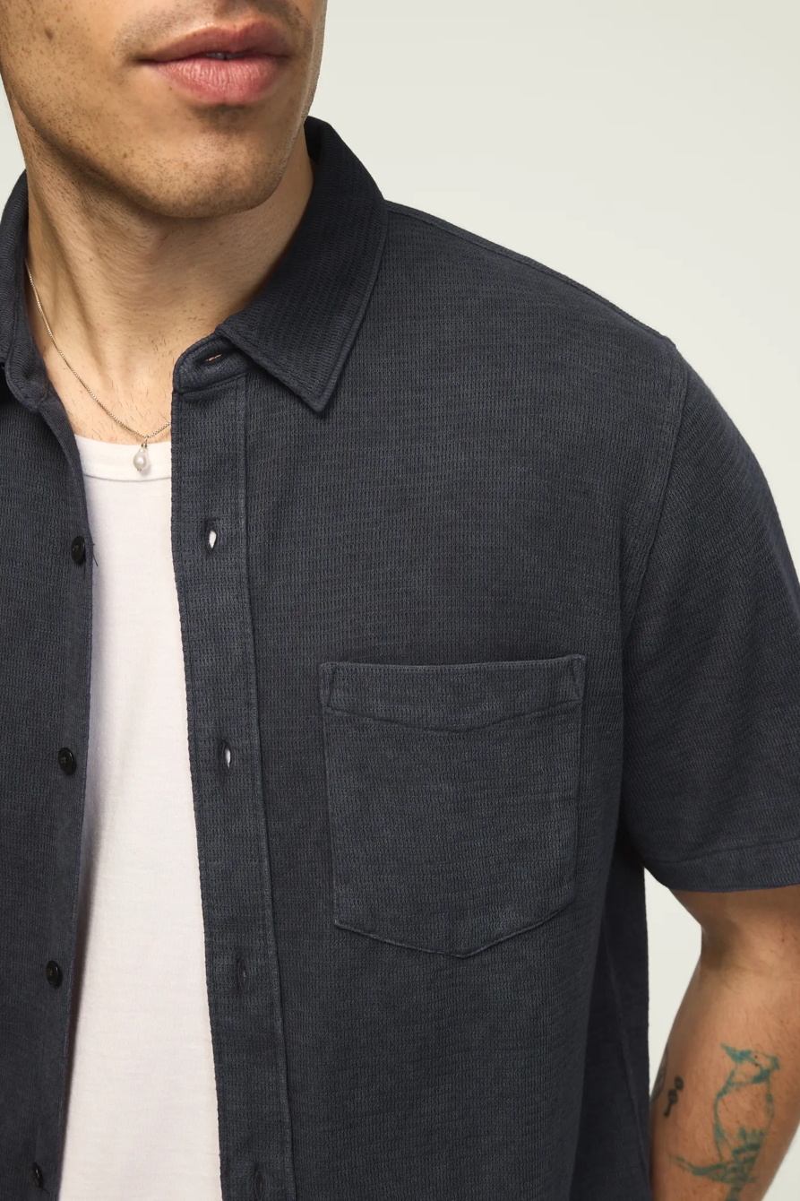 TEXTURED BUTTON THRU KNIT SHIRT — JET BLACK — image 2