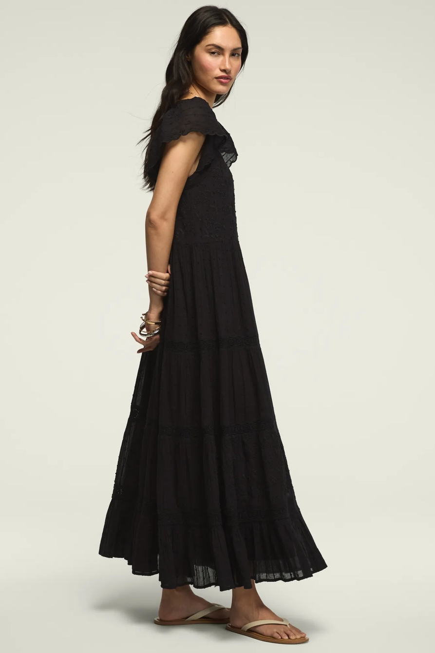 EMBROIDERED TIERED MAXI DRESS — #001 BLACK — image 4