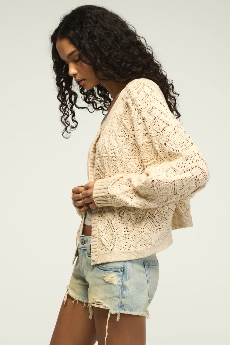 Open Stitch Cardigan Sweater — WHITECAP GRAY — image 3