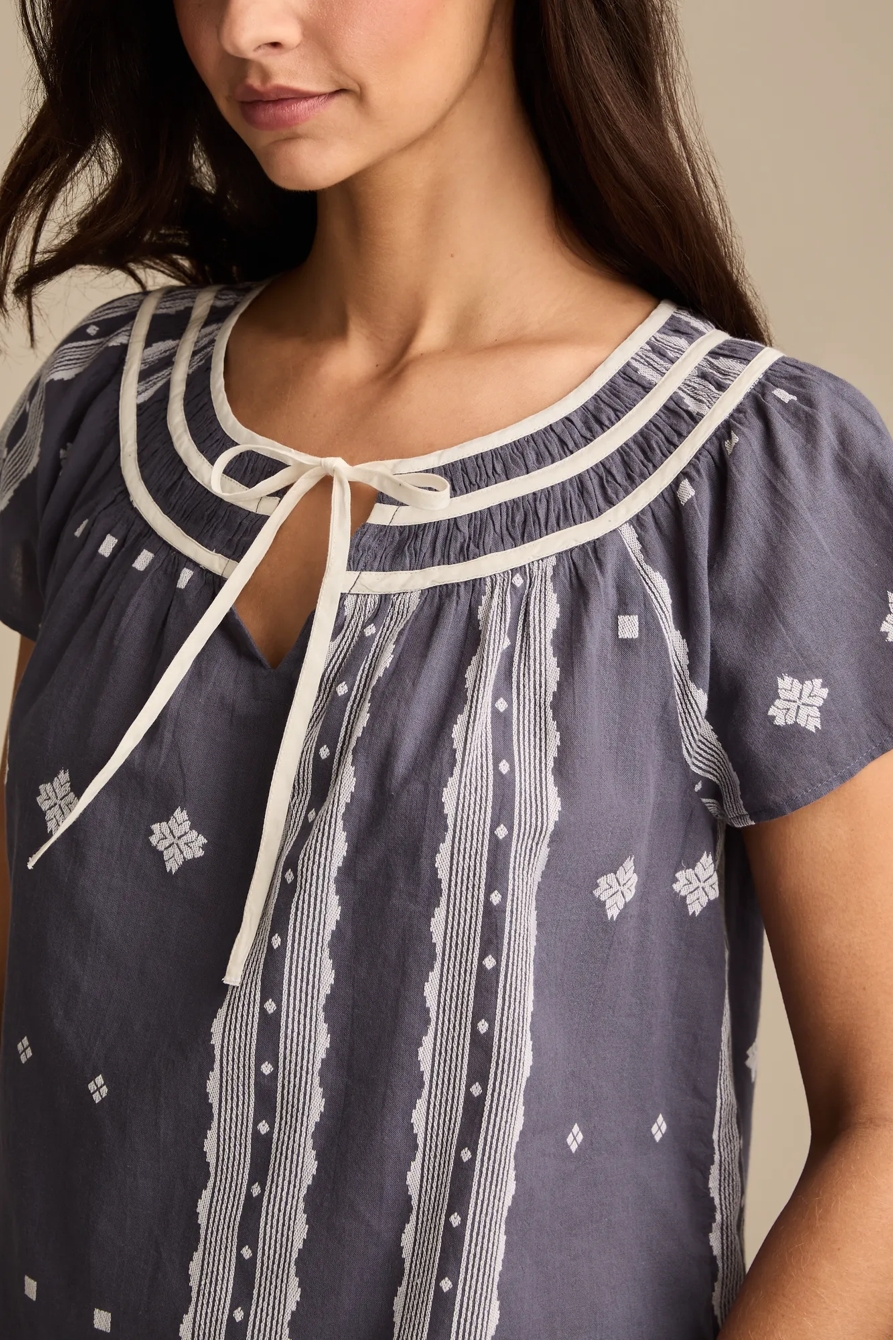 SHORT SLEEVE PEASANT BLOUSE — NIGHTSHADOW BLUE — image 2