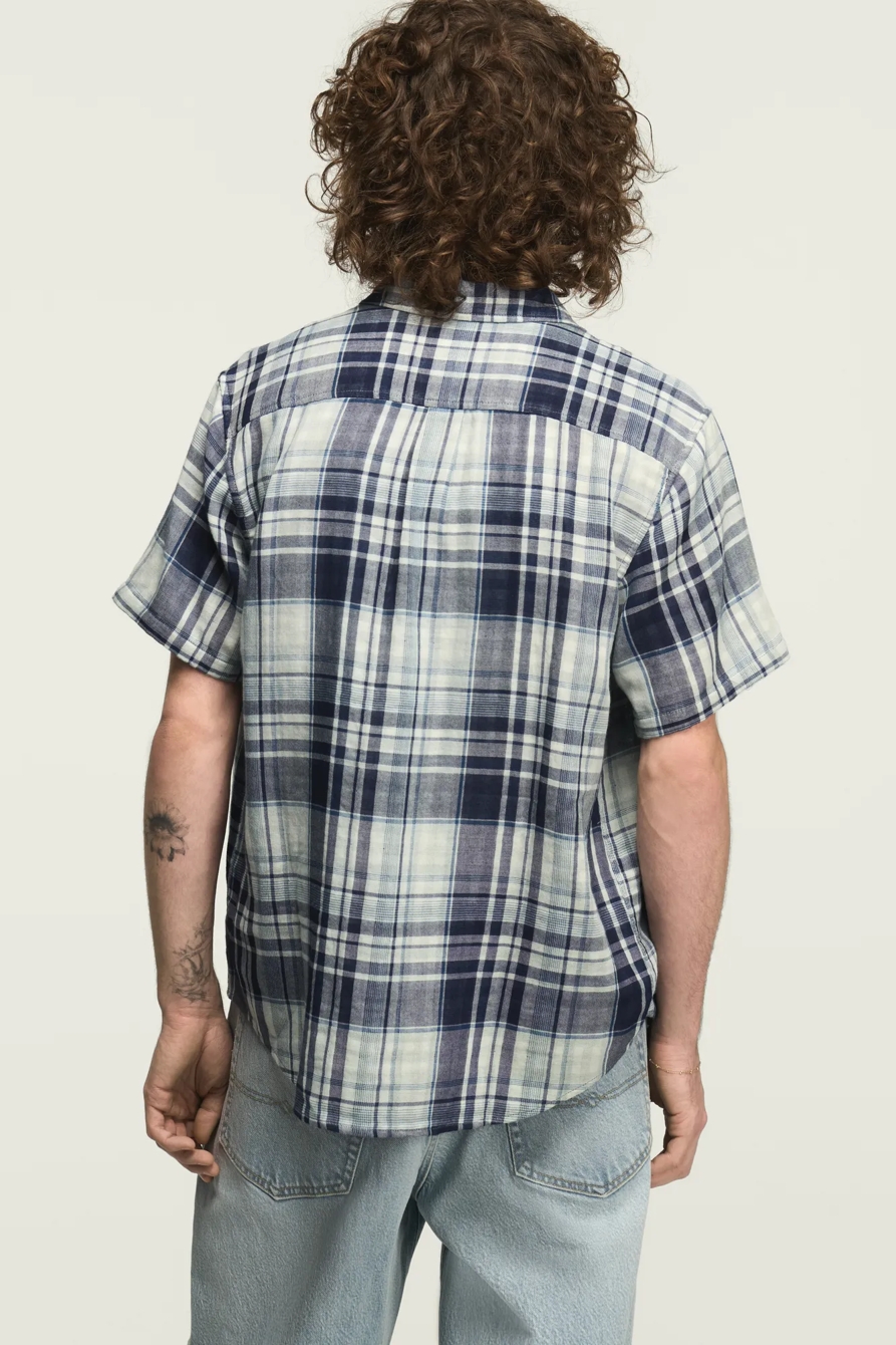 SHORT SLEEVE SAN GABRIEL INDIGO DOUBLE WEAVE — CREAM MULTI — image 3