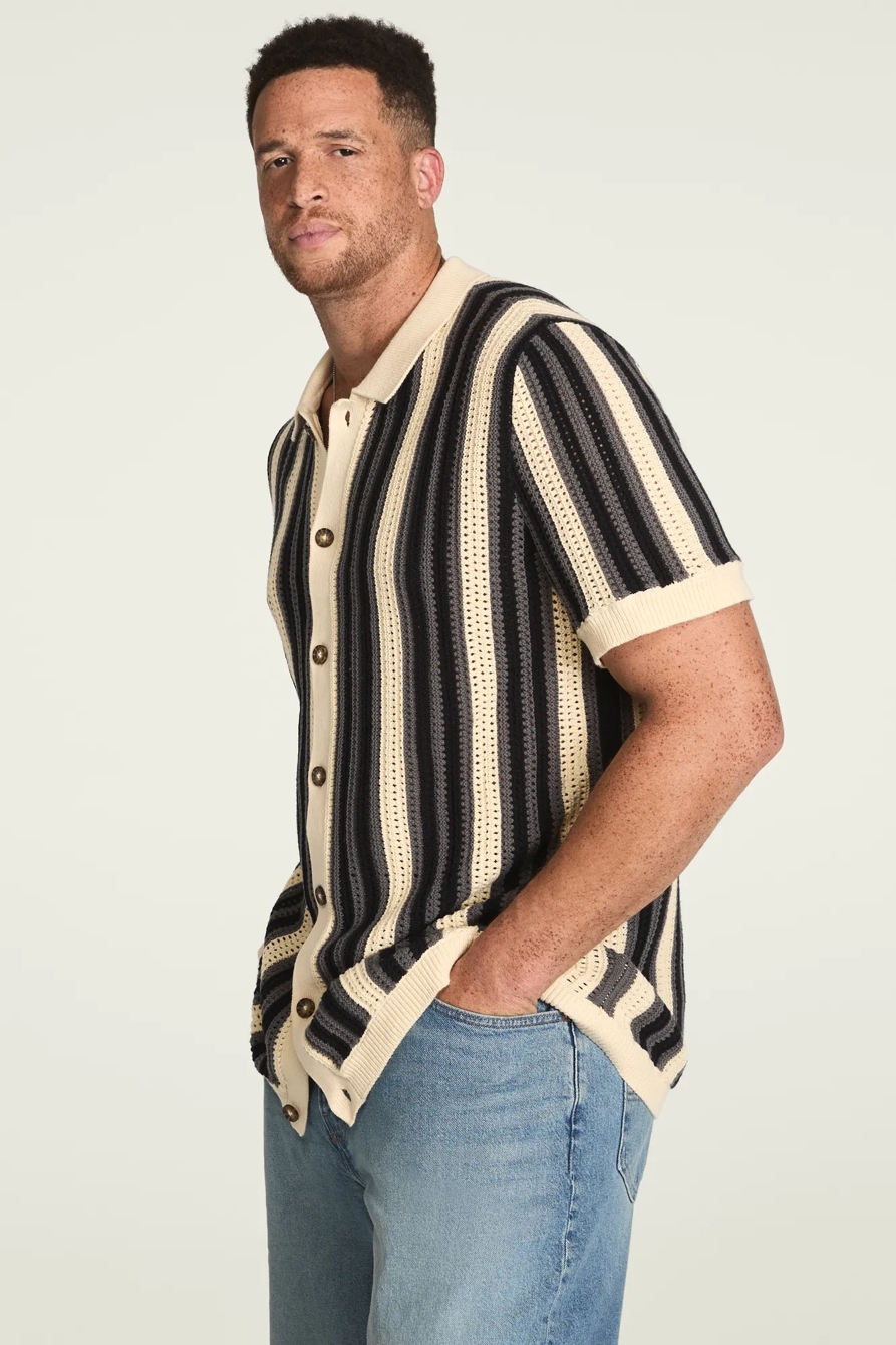 BIG AND TALL STRIPE BUTTON THROUGH SWEATER — WHITECAP GRAY — image 4
