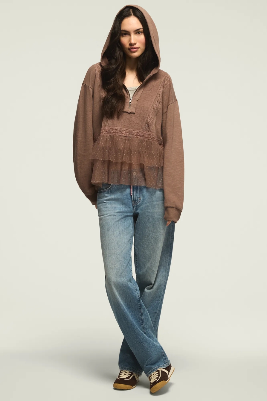 LACE TRIM PEPLUM ZIP UP — DEEP TAUPE — image 6