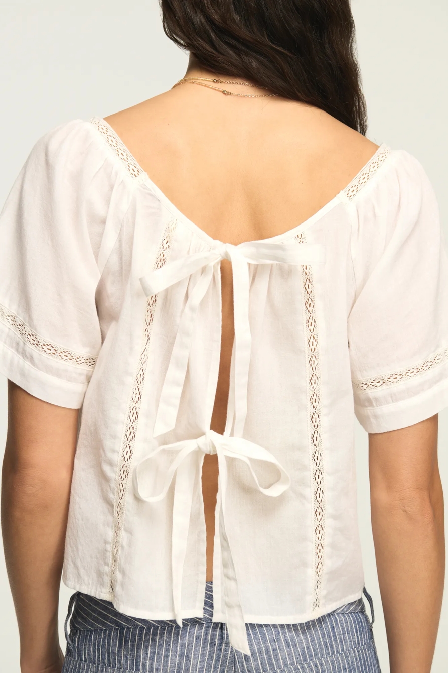 LACE TIE BACK TOP — BRIGHT WHITE — image 3