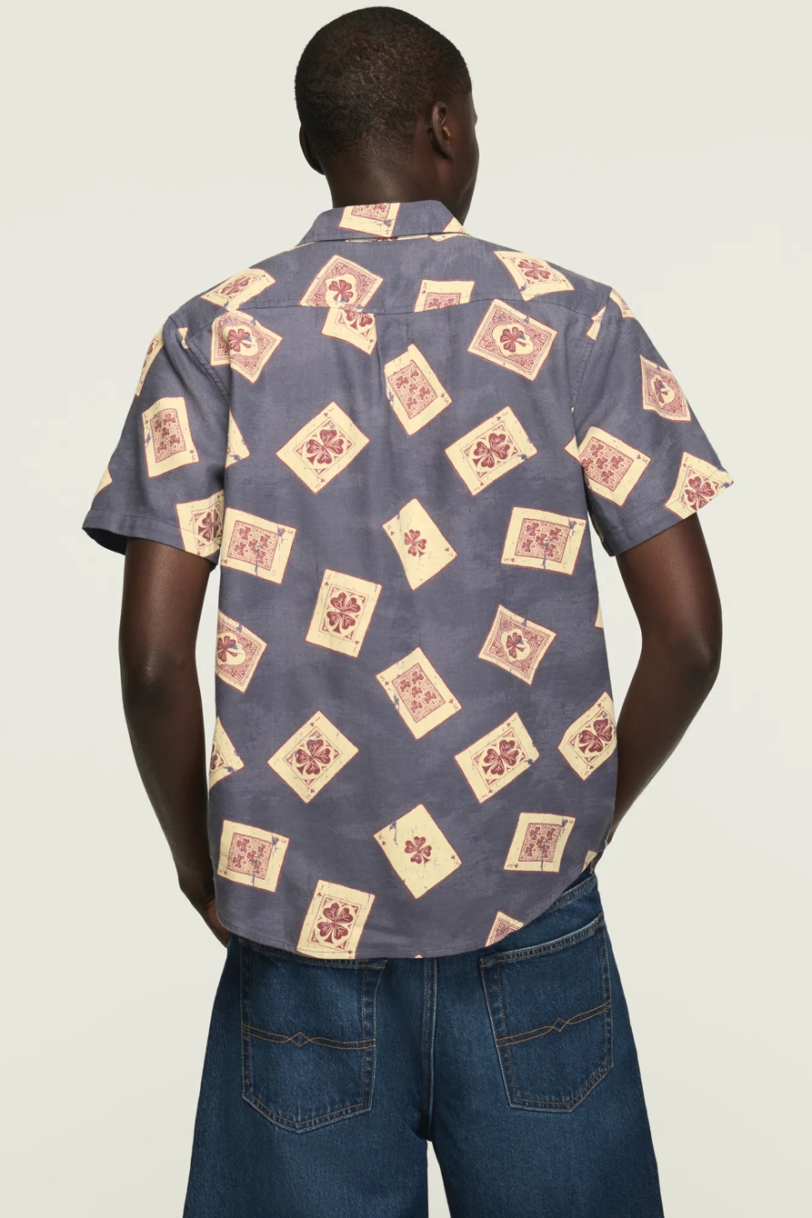 SHORT SLEEVE PRINTED CAMP COLLAR SHIRT — BLUE MULTI — image 3
