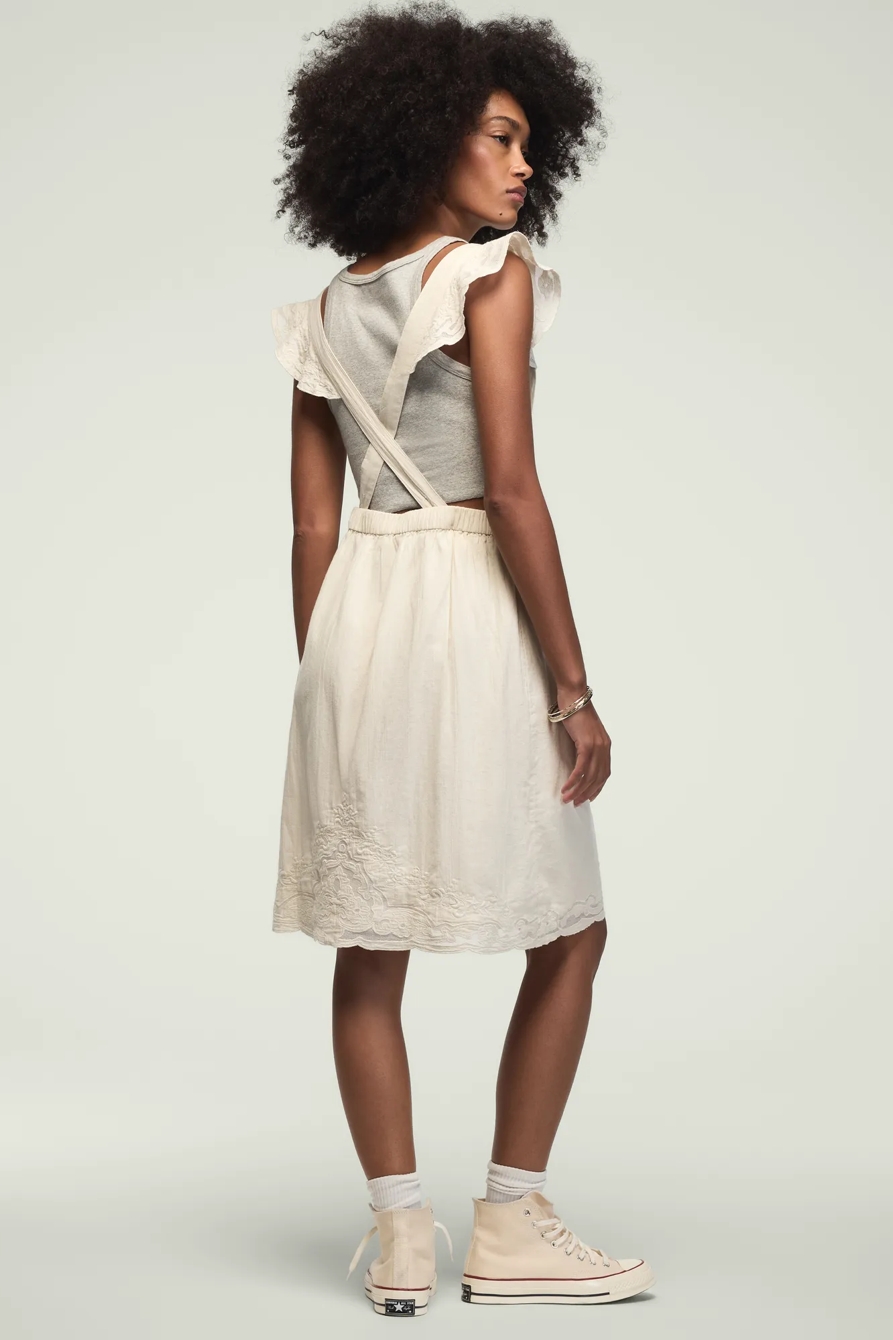 EMBROIDERED MESH APRON MINI DRESS — GARDENIA — image 4