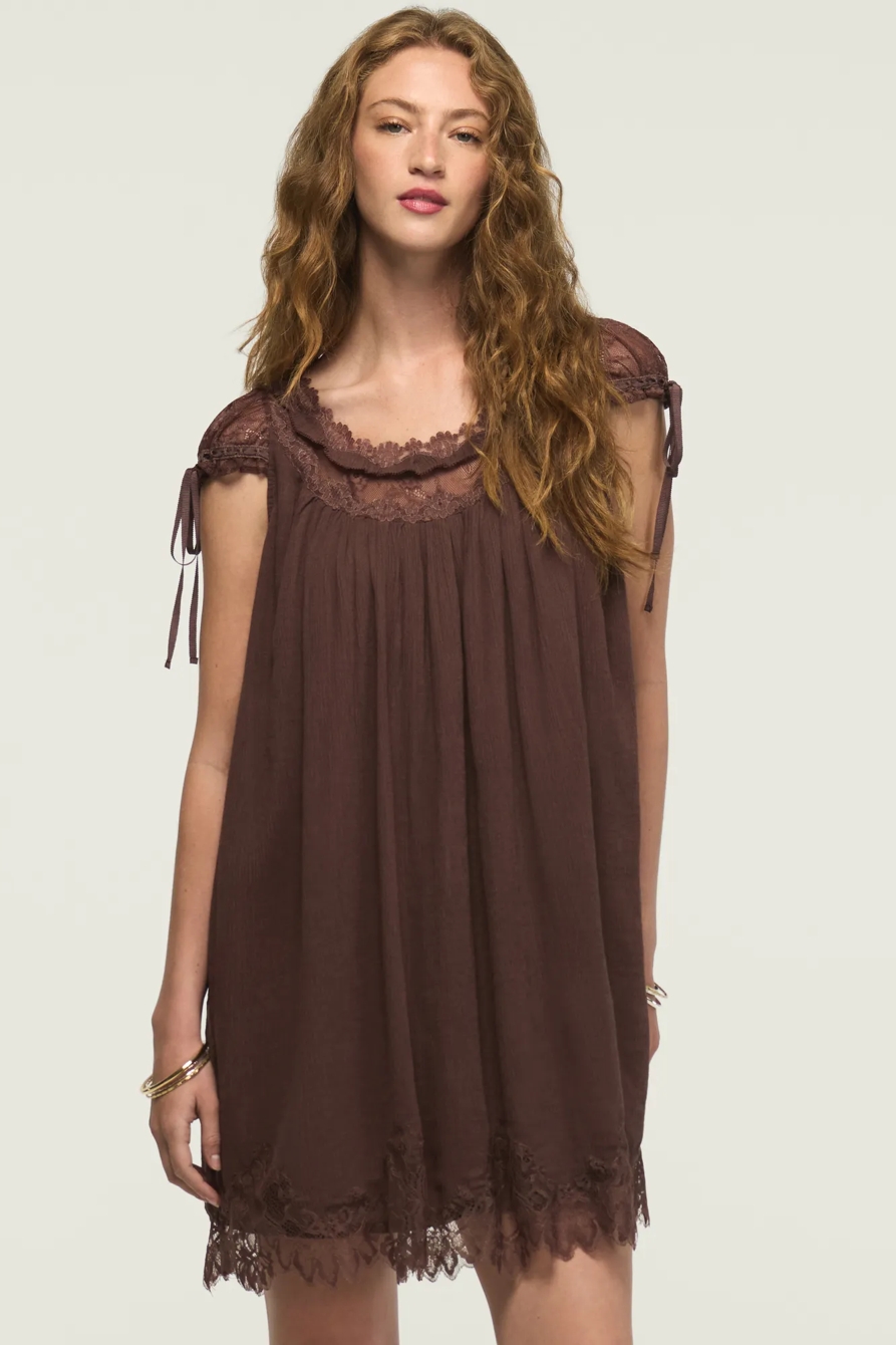 LACE BABYDOLL MINI DRESS — FRENCH ROAST — image 2
