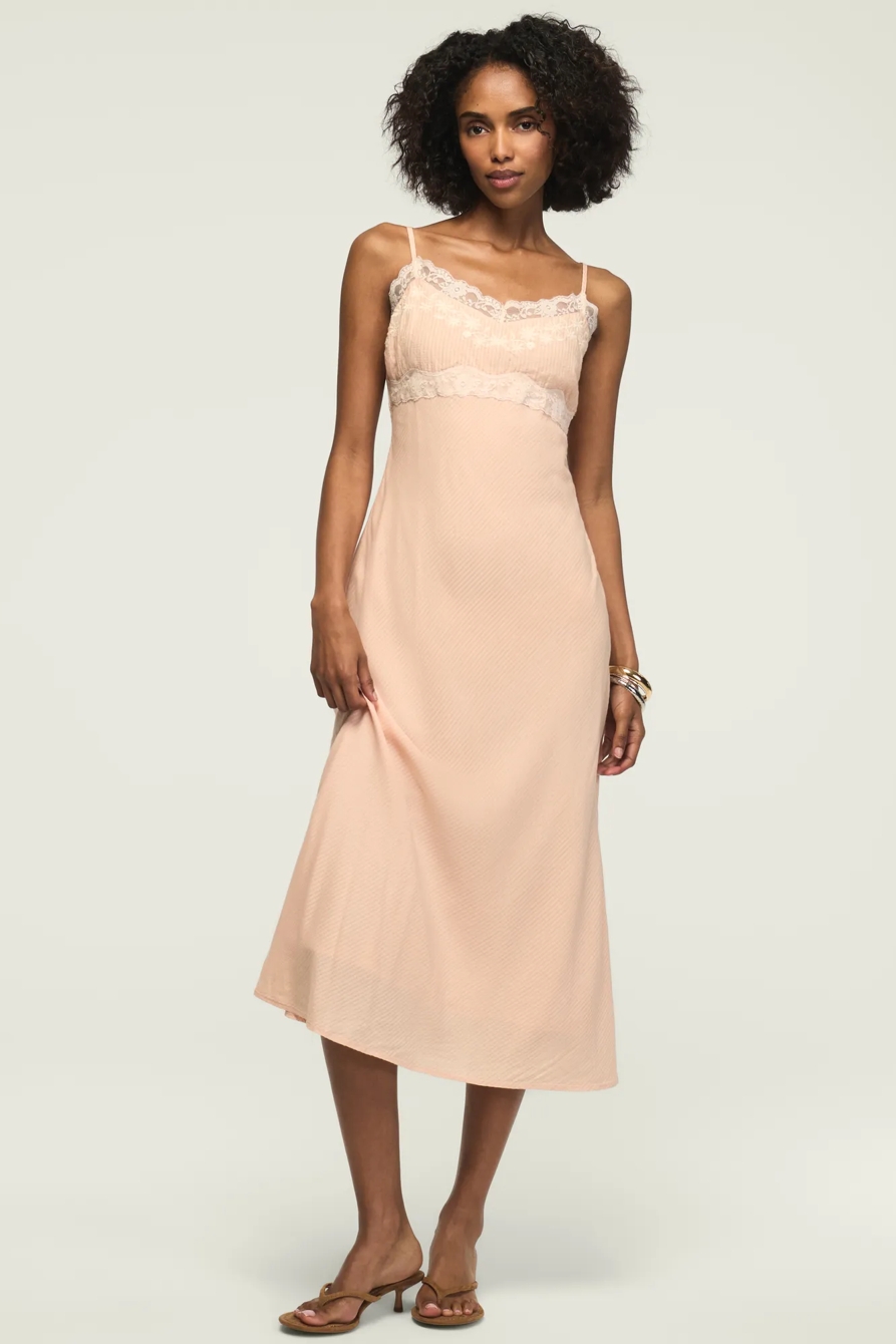 LACE TRIM MIDI DRESS — BLUSH — image 1