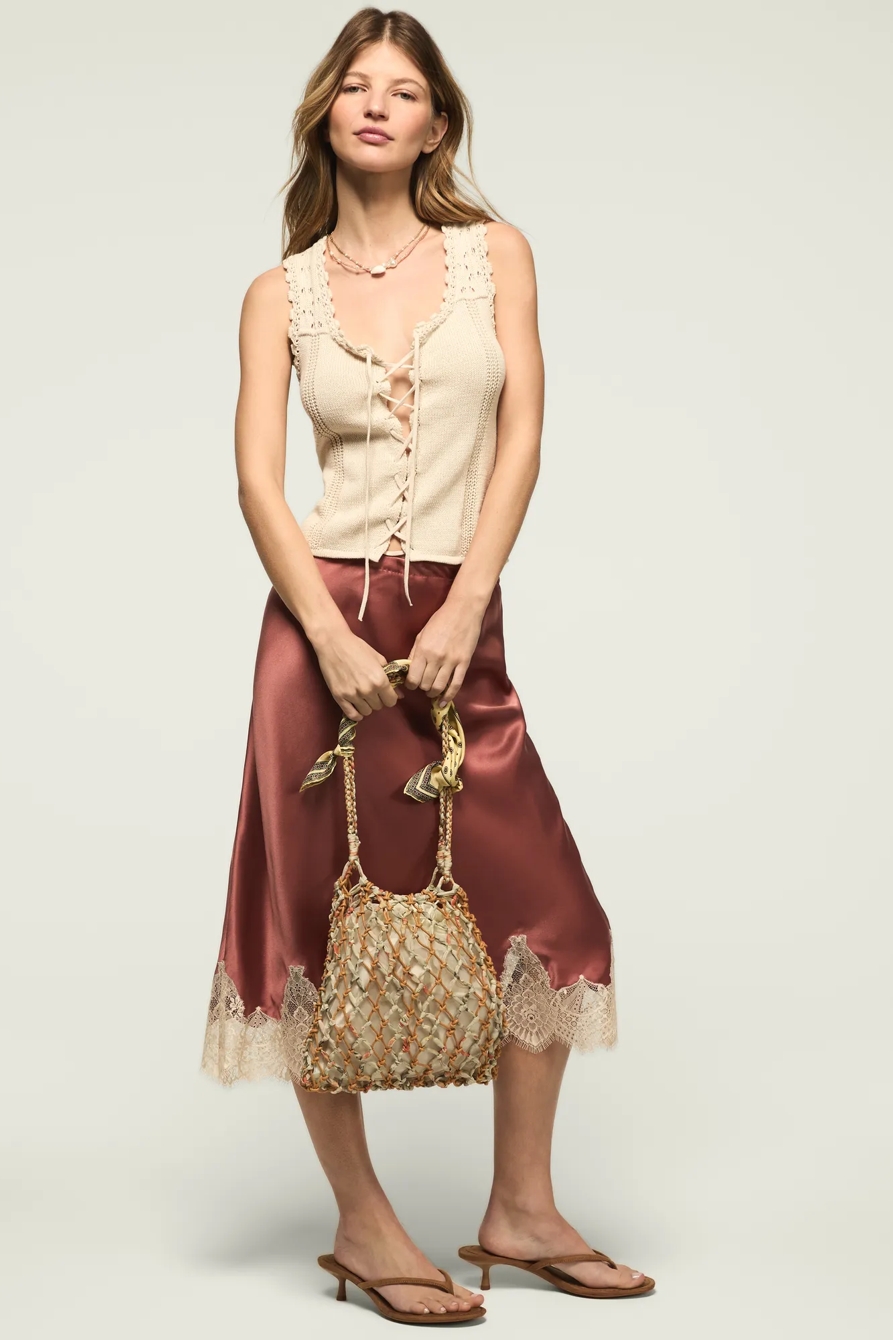 FESTIVAL LACE UP SWEATER VEST — STRAW HEATHER — image 5