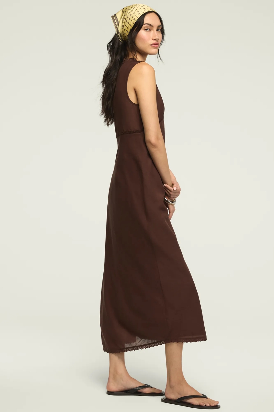 V NECK OTT SLIP DRESS — CHICORY COFFEE — image 4
