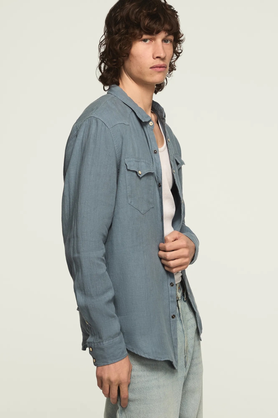 LINEN LONG SLEEVE WESTERN SHIRT — FLINT STONE — image 4