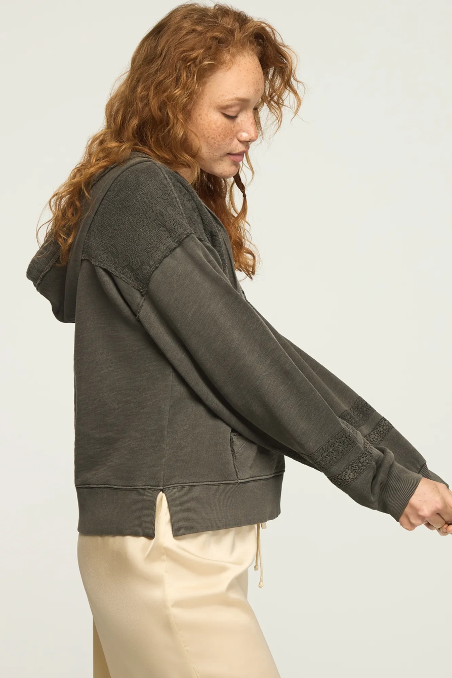 LACE TRIM MIX FLEECE HOODIE — RAVEN — image 4