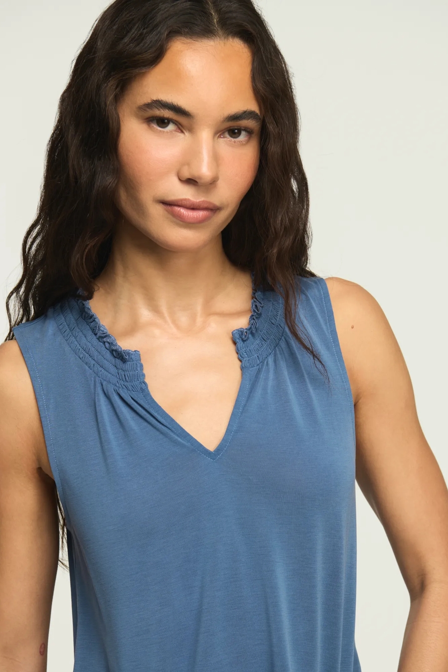 SANDWASH SMOCKED TRIM TANK — TRUE NAVY — image 1