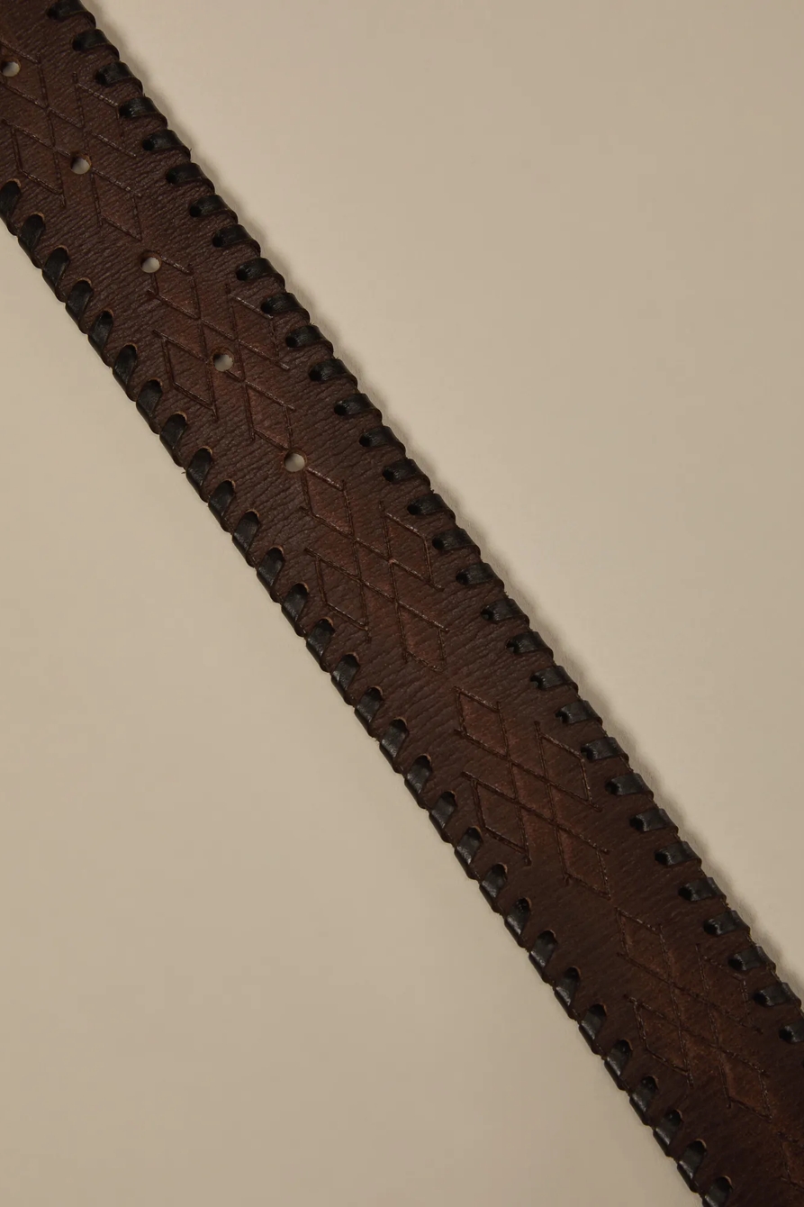 LEATHER EMBOSSED BELT — BROWN — image 2