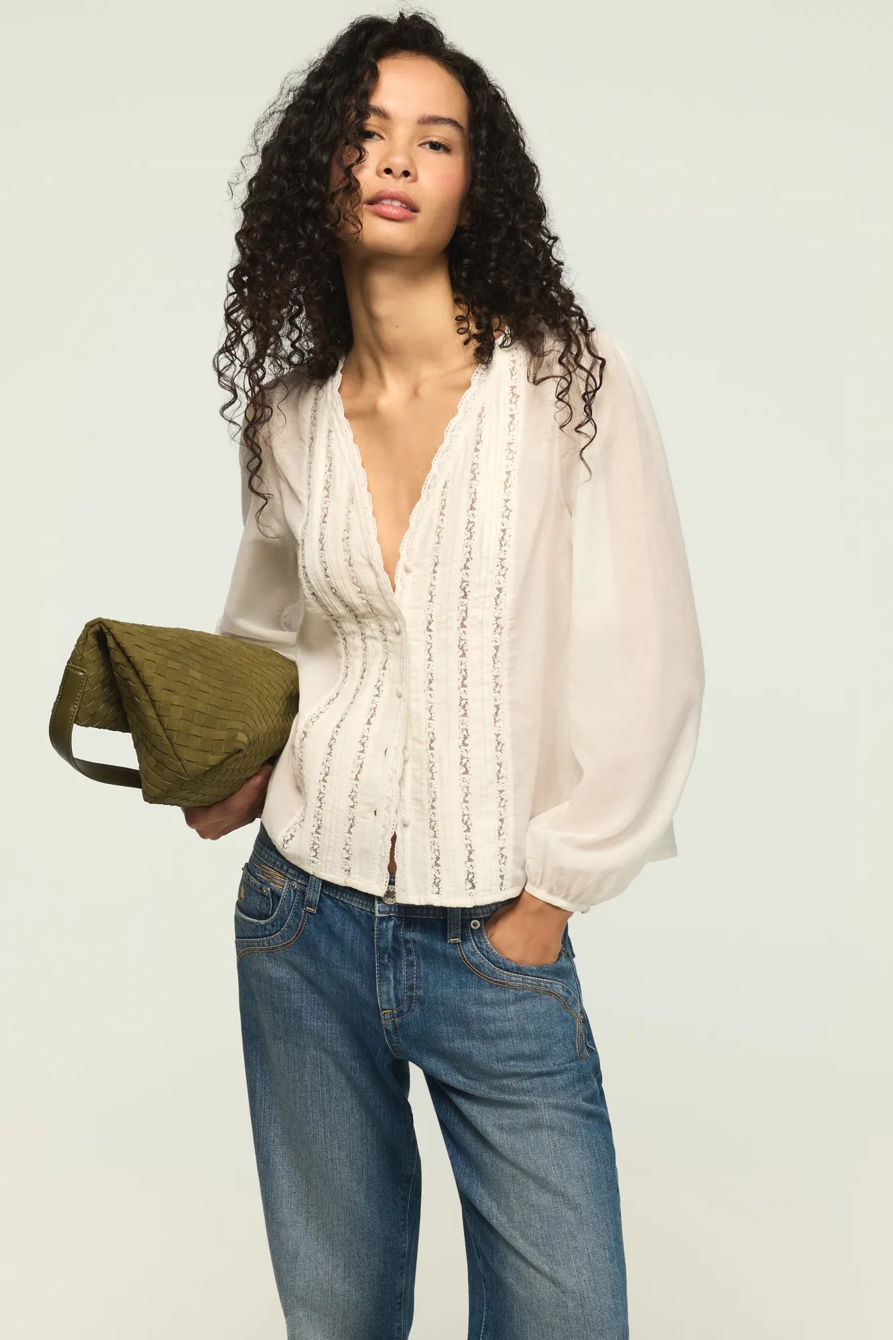 LONG SLEEVE LACE BUTTON UP — WHISPER WHITE — image 1