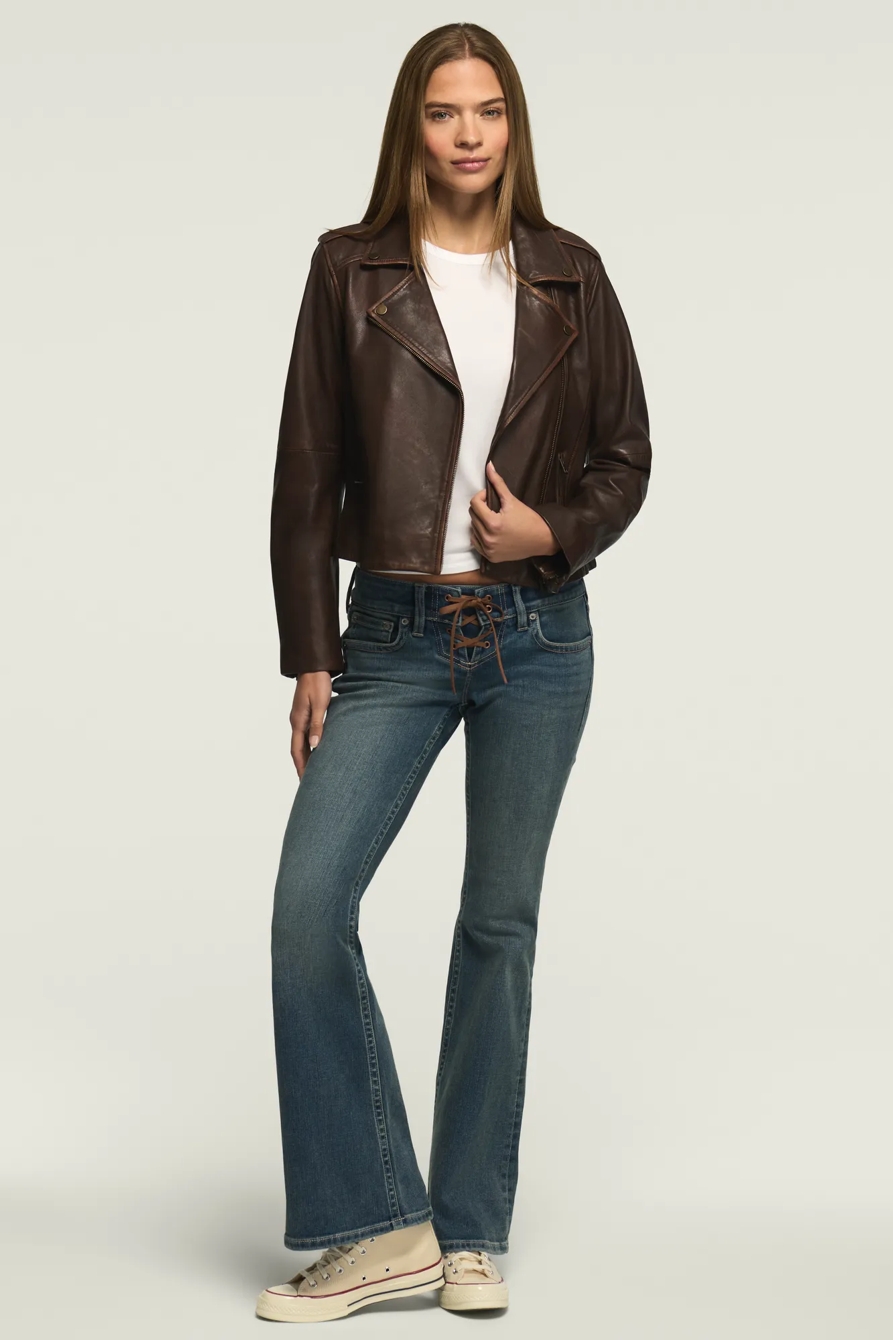 Classic Leather Moto Jacket — CHESTNUT — image 2