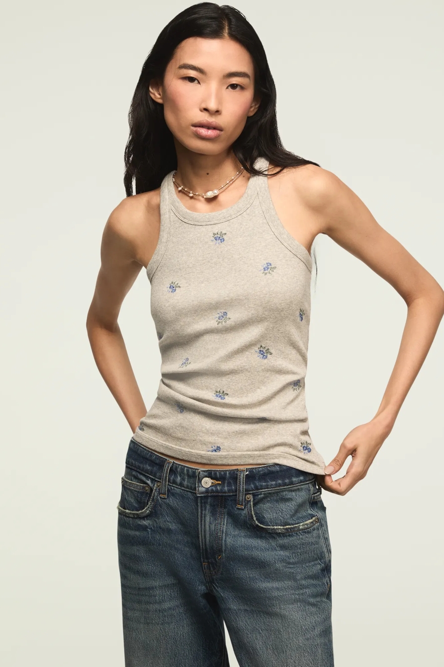 Ribbed Essential Tank — HEATHER GREY FLORAL — image 1