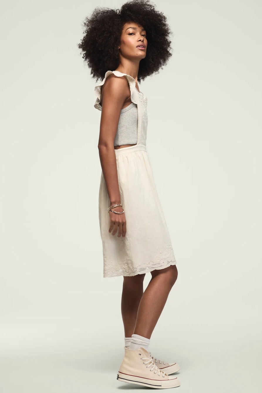 EMBROIDERED MESH APRON MINI DRESS — GARDENIA — image 8