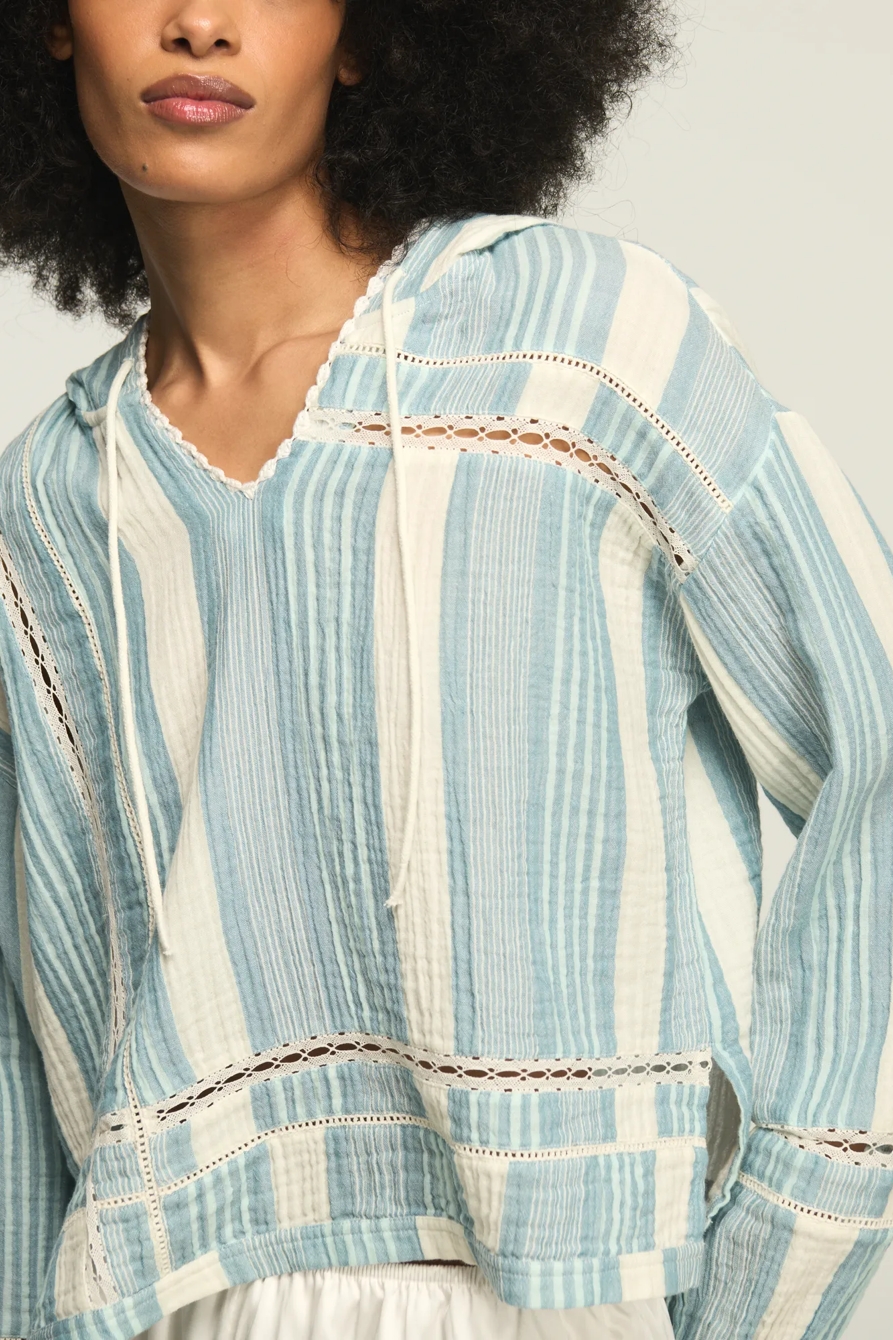 TRIMMED GAUZE HOODIE — BLUE STRIPE — image 2