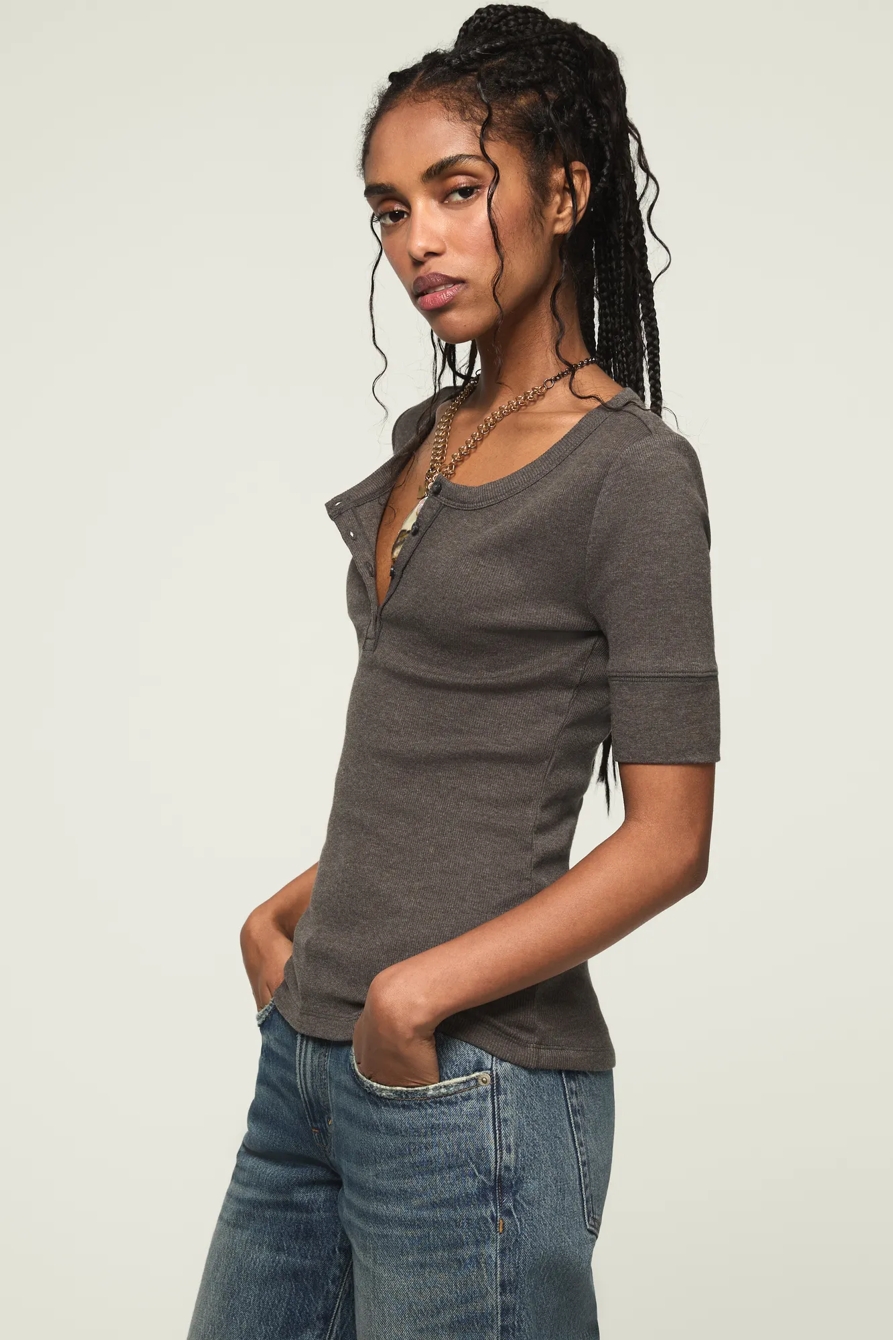 SHORT SLEEVE HENLEY TEE — JET BLACK — image 4
