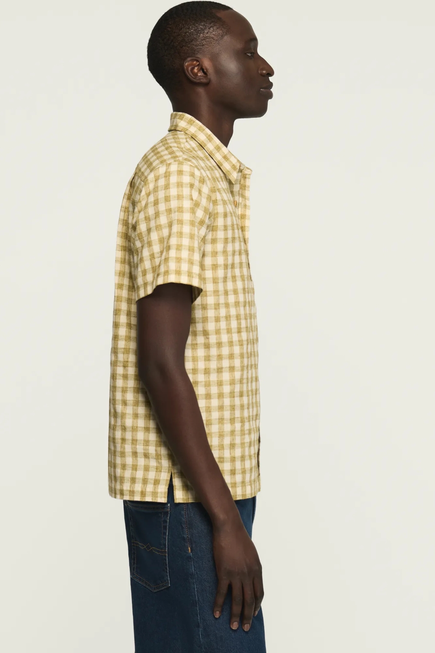 SHORT SLEEVE GINGHAM PLAID SHIRT — SLATE GREEN — image 4