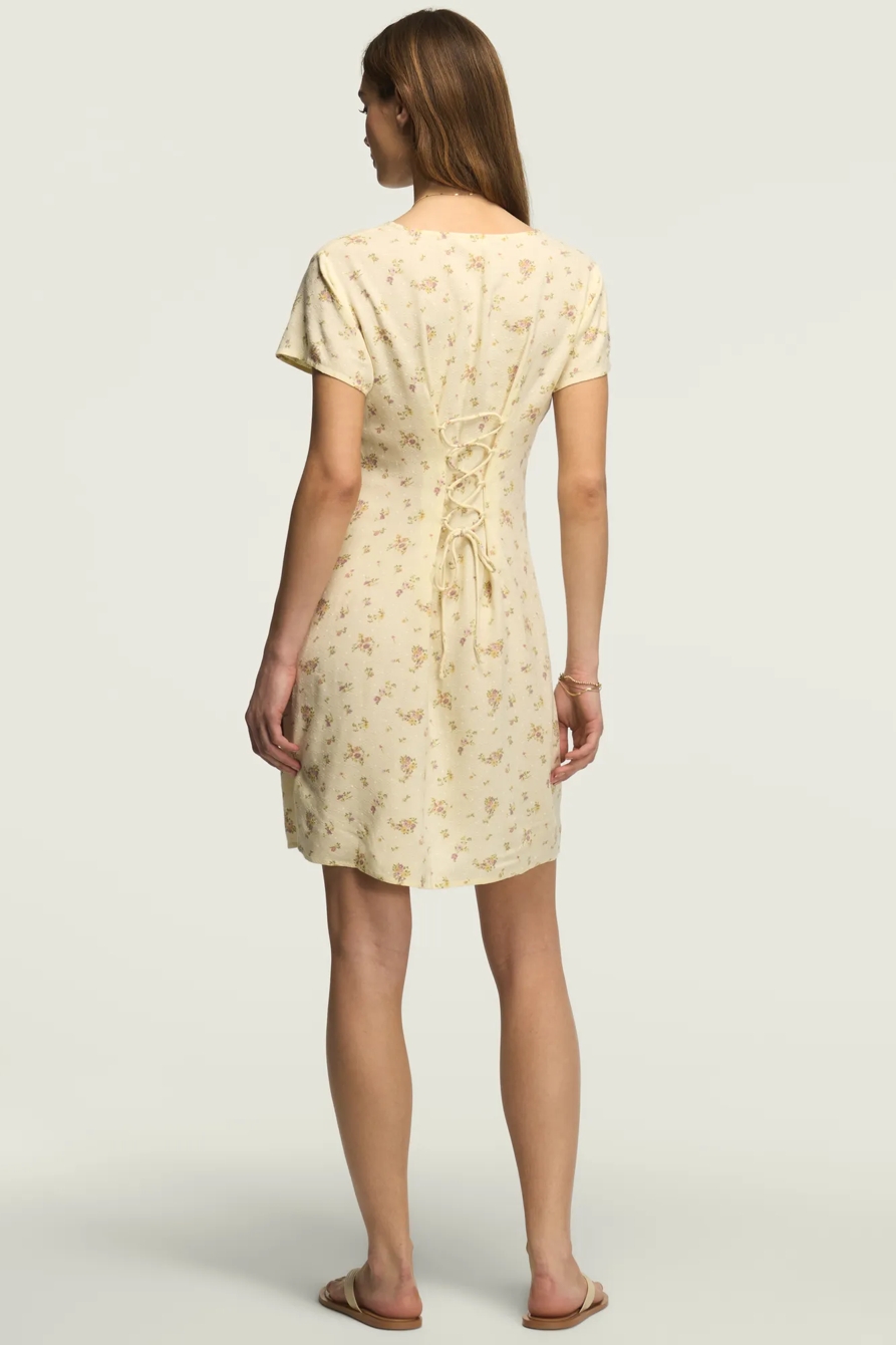 PRINTED SHORT SLEEVE SIMONE MINI DRESS — Yellow Floral — image 3