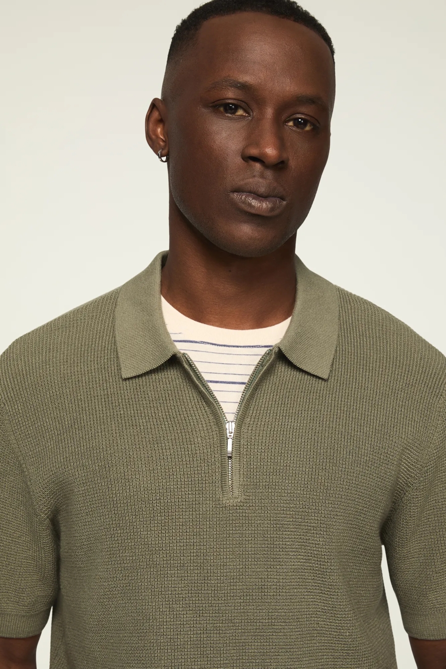 SHORT SLEEVE QUARTER ZIP POLO SWEATER — SEA SPRAY — image 2
