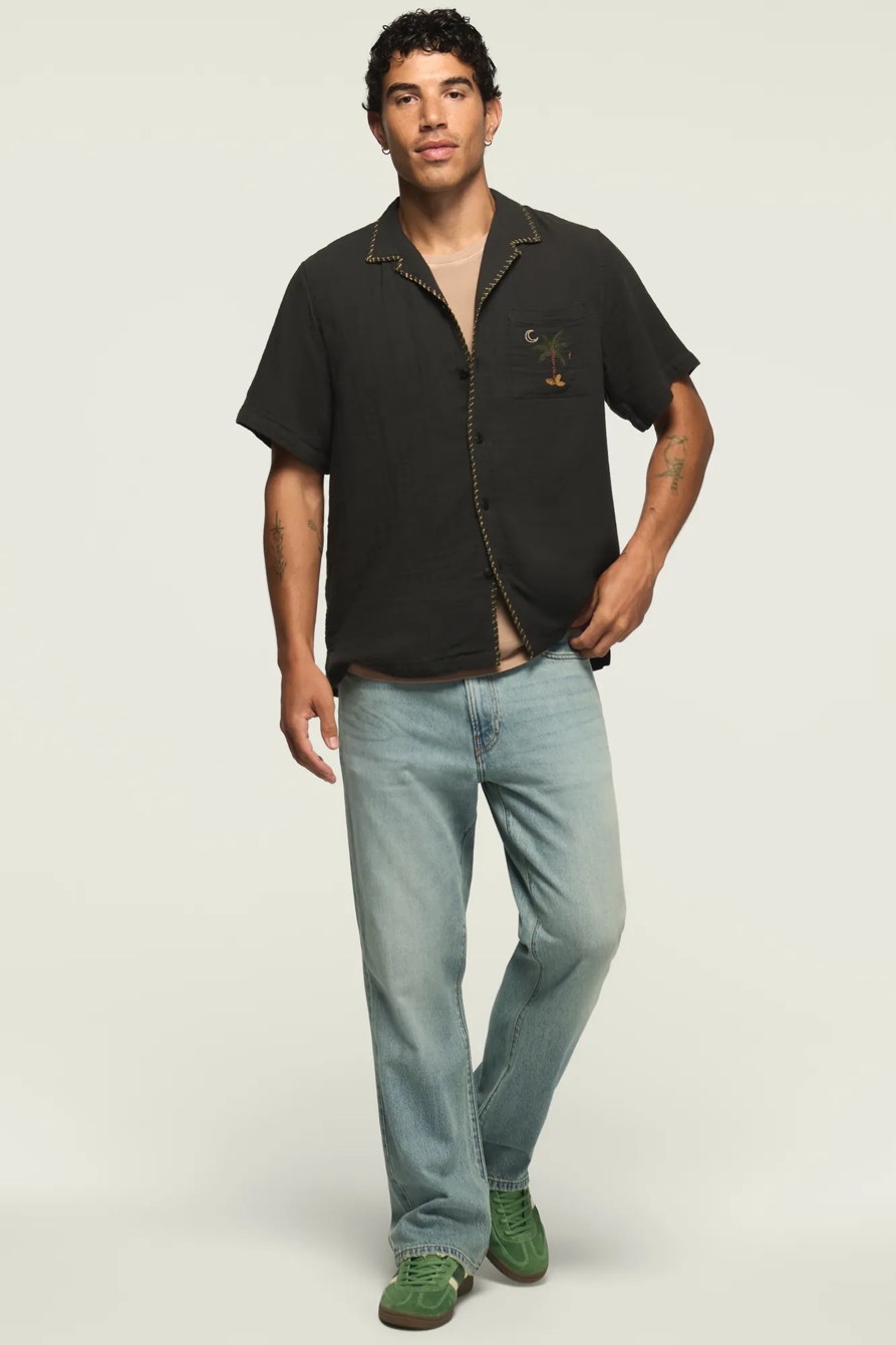 SHORT SLEEVE EMBROIDERED GAUZE CAMP COLLAR SHIRT — PHANTOM — image 6