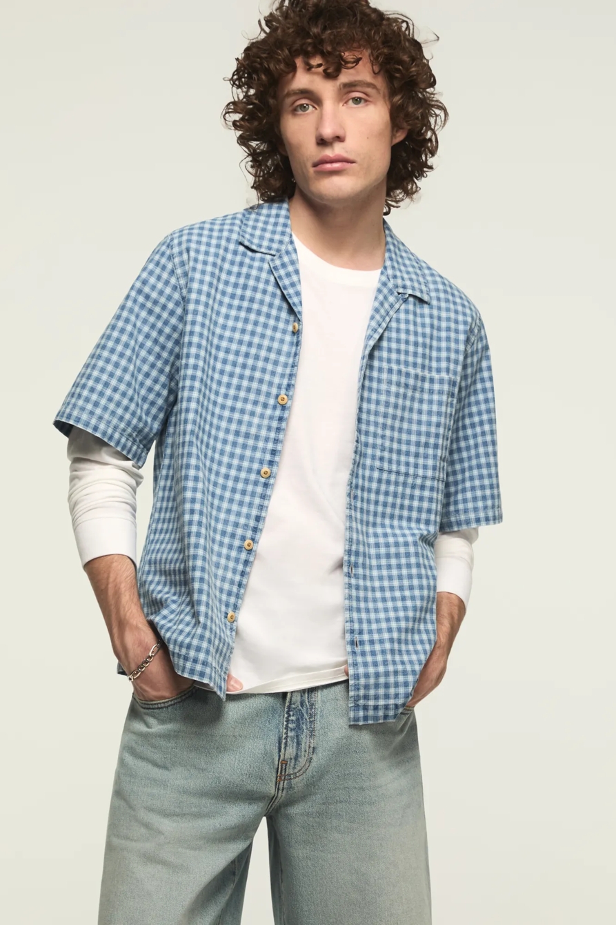 KINDA CROPPED CAMP COLLAR SHIRT — INDIGO — image 1
