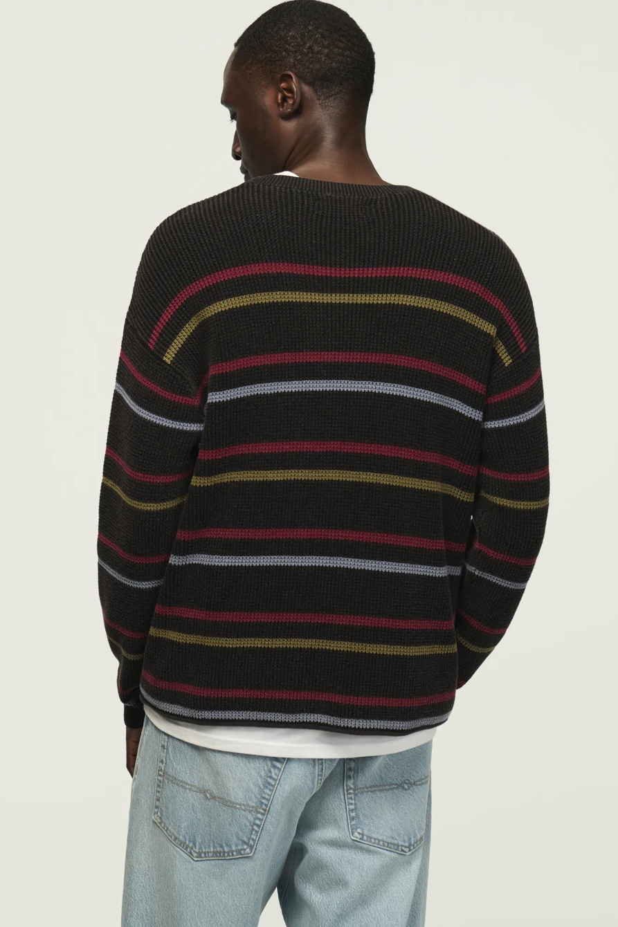STRIPED WASHED TEXTURED CREW NECK SWEATER — CAVIAR — image 4