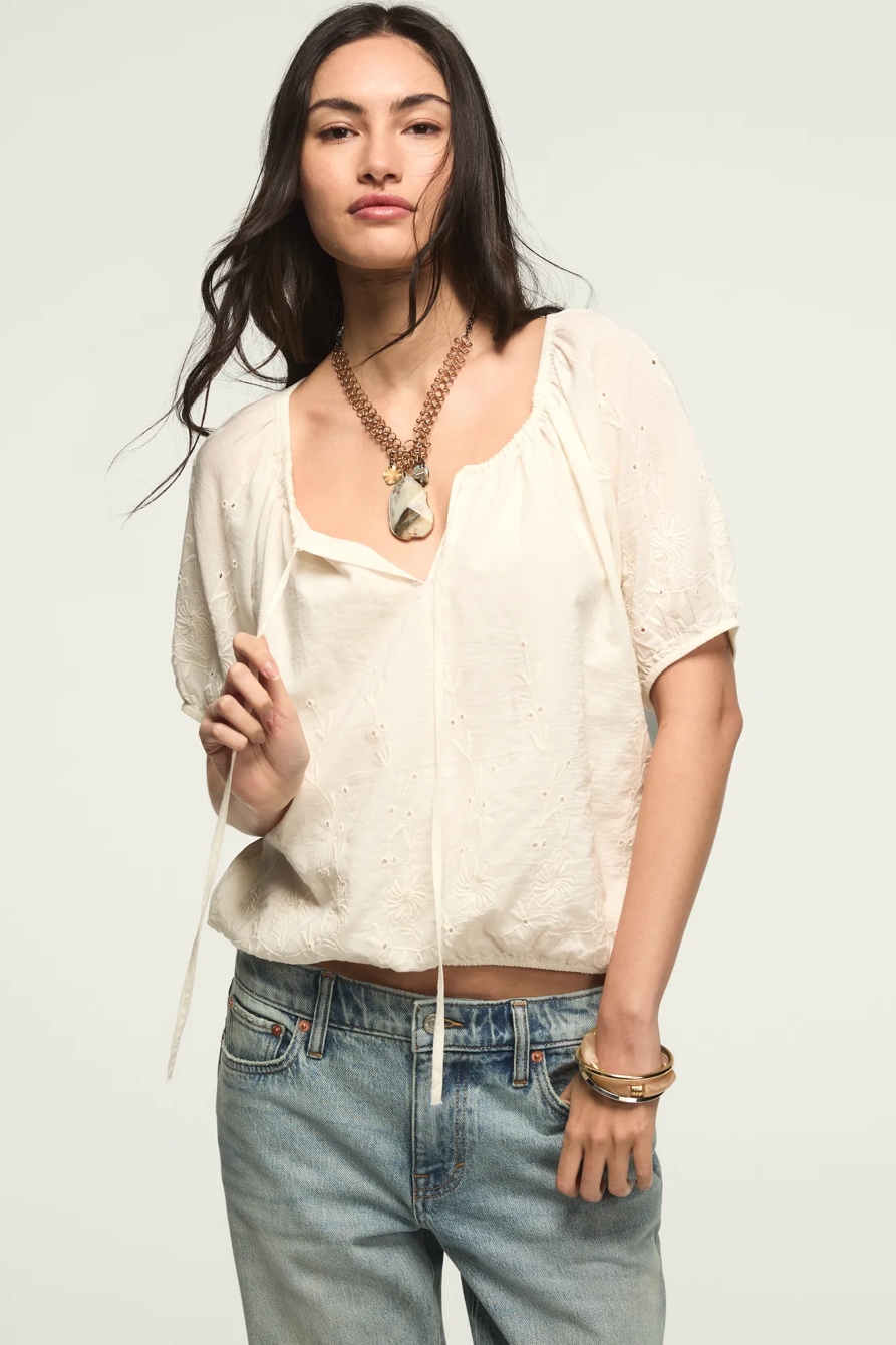 SHORT SLEEVE BUBBLE TOP — WHISPER WHITE — image 1