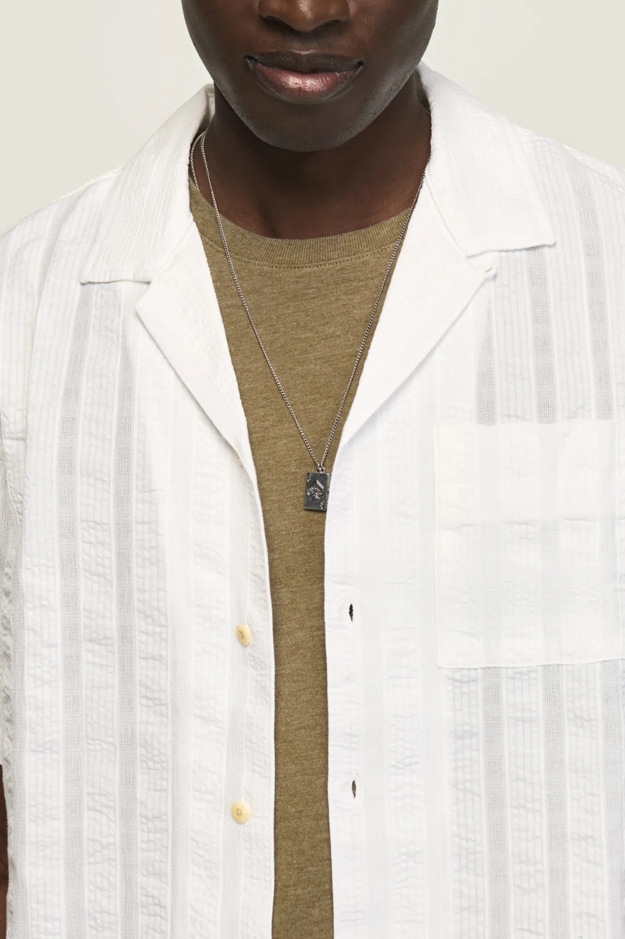 SEERSUCKER CAMP COLLAR SHIRT — BRIGHT WHITE — image 2