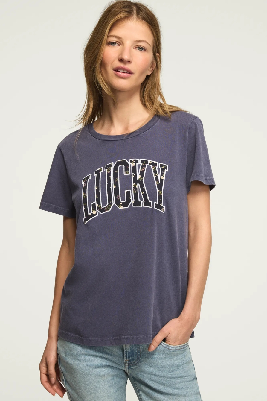 FLORAL APPLIQUE LUCKY CLASSIC CREW — NIGHT SHADOW BLUE — image 1