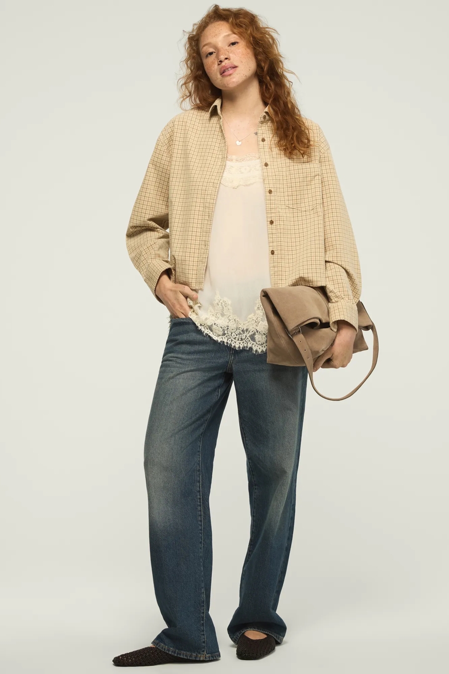 CROPPED CORDUROY SHIRT — OAT TATTERSALL — image 2