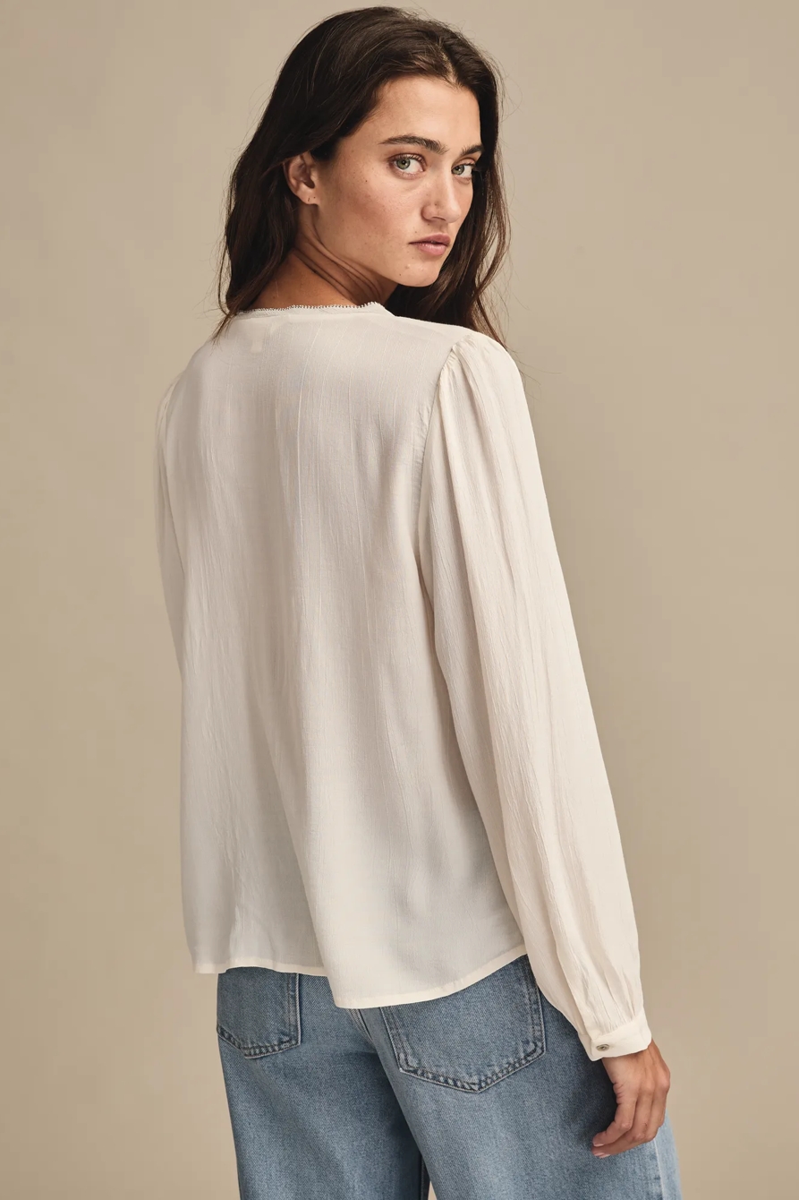 CONTRAST STITCH PEASANT TOP — WHISPER WHITE — image 3